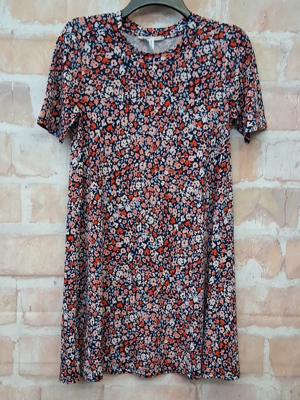 BCBGeneration Navy Floral Shift Dress with Coral & Cream Flowers